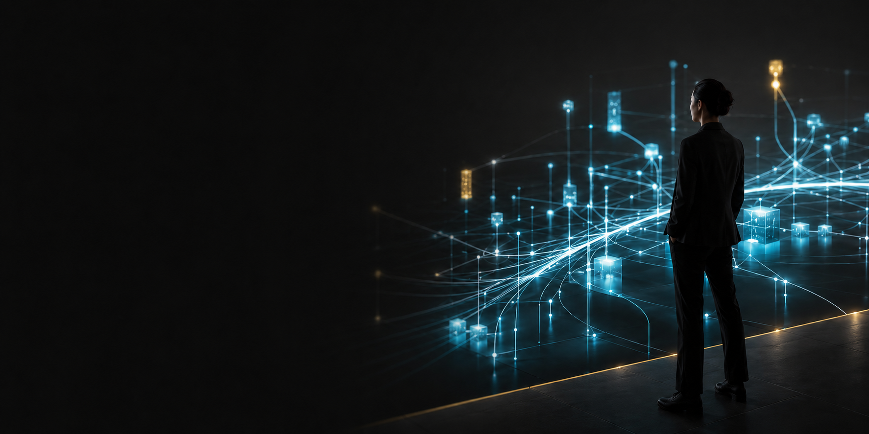 Founder viewing an interconnected AI-enabled business system